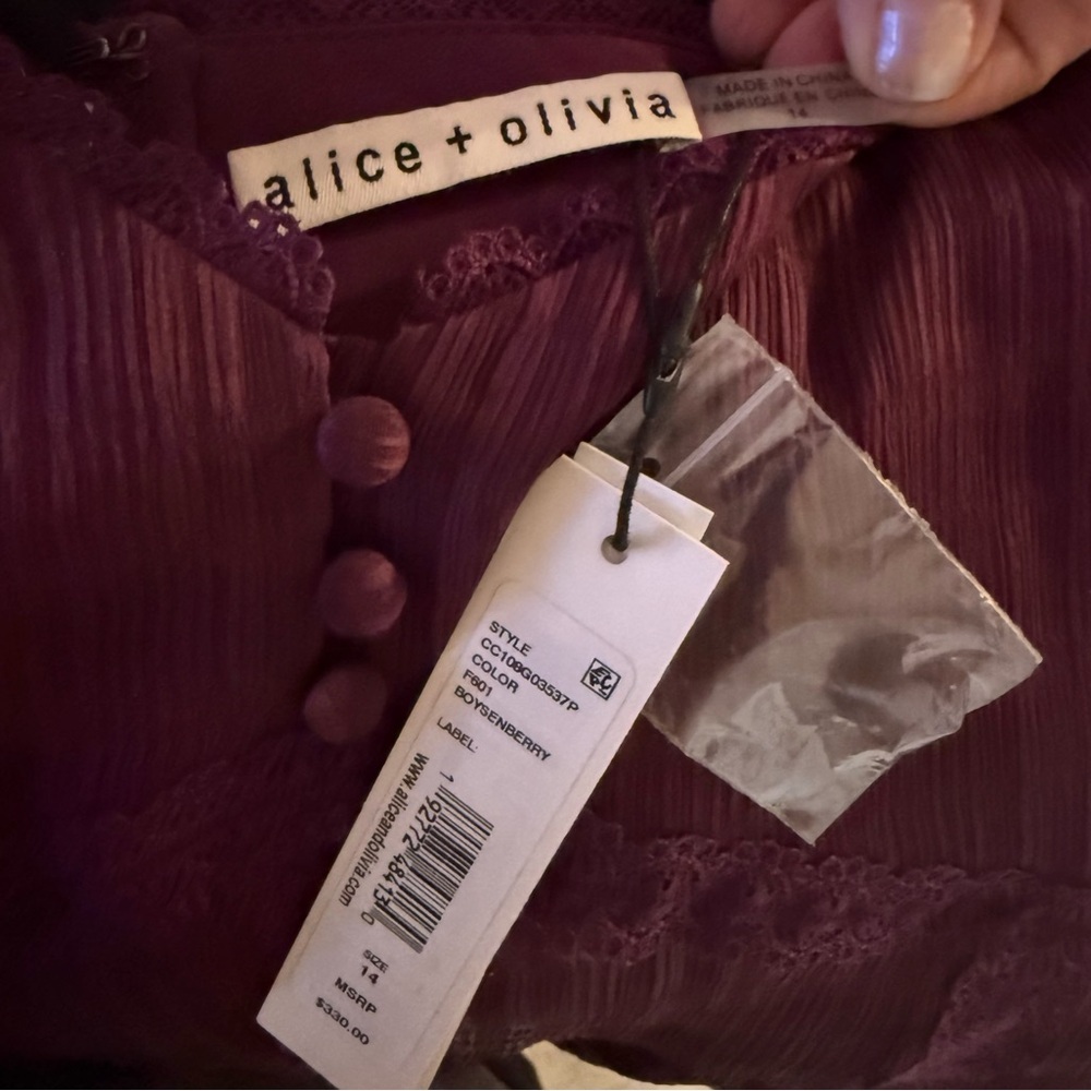 Alice + Olivia Genevieve Mini Dress NWT Boysenberry Lace Slip Dress Size 14 - Picture 7 of 8